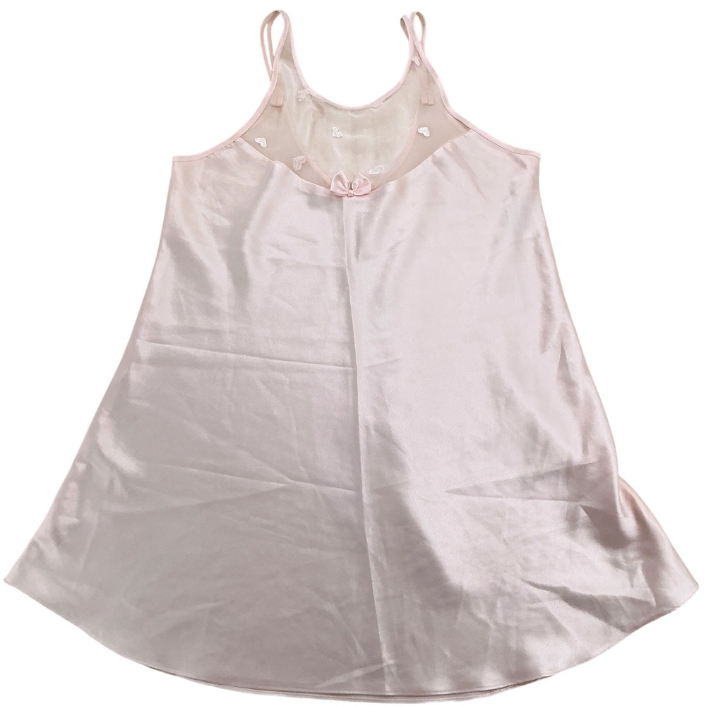 Dentelle Nightgown Women M Pink Heart Mesh Bow Satin Chemise Vintage Coquette